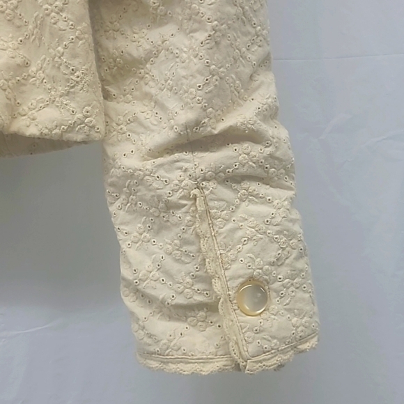Eyelet Lace Blazer Jacket Lined Cream Ivory 100% Cotton Button - Picture 5 of 9